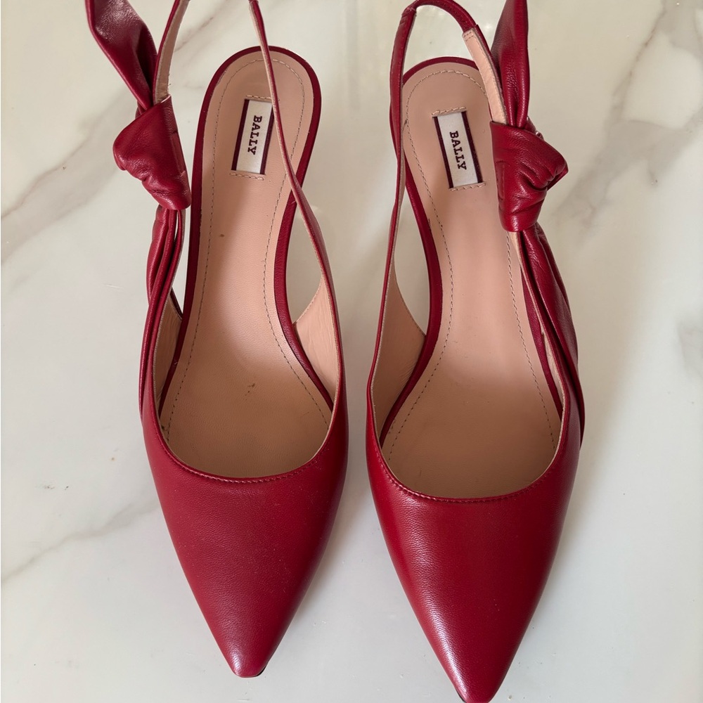 Bally Red Women's Slingback Heels with bow detail